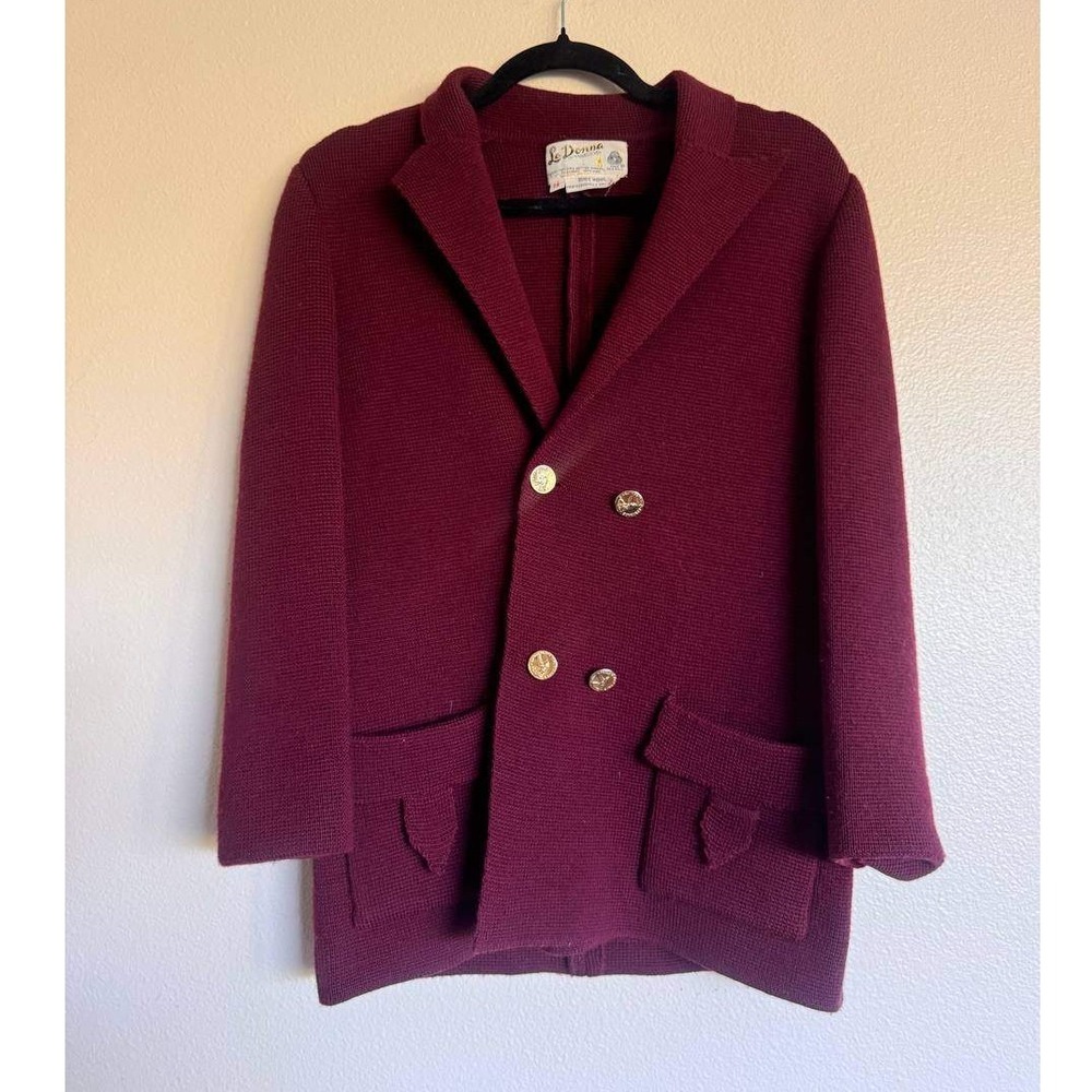 Vintage Le Donna Pure New Wool Burgundy Blazer Double Breasted Dark Academiare